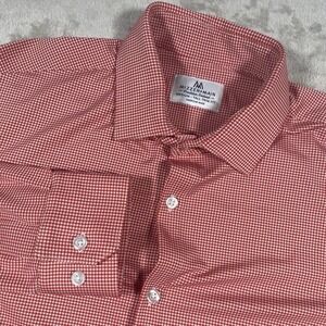 Mizzen+Main Men's Medium Tall Trim Fit Gingham Check Red Long Sleeve‎ Stretch